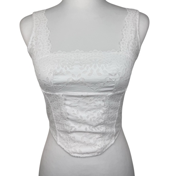 PINK Victoria's Secret Tops - NWT PiNK Victoria’s Secret The Cinched Corset White Lace Bralette Tank Top Cami